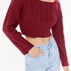 Urban OUTFITTERS Women’s Medium Maroon Square Neck Long Sleeve Cropped Sweater